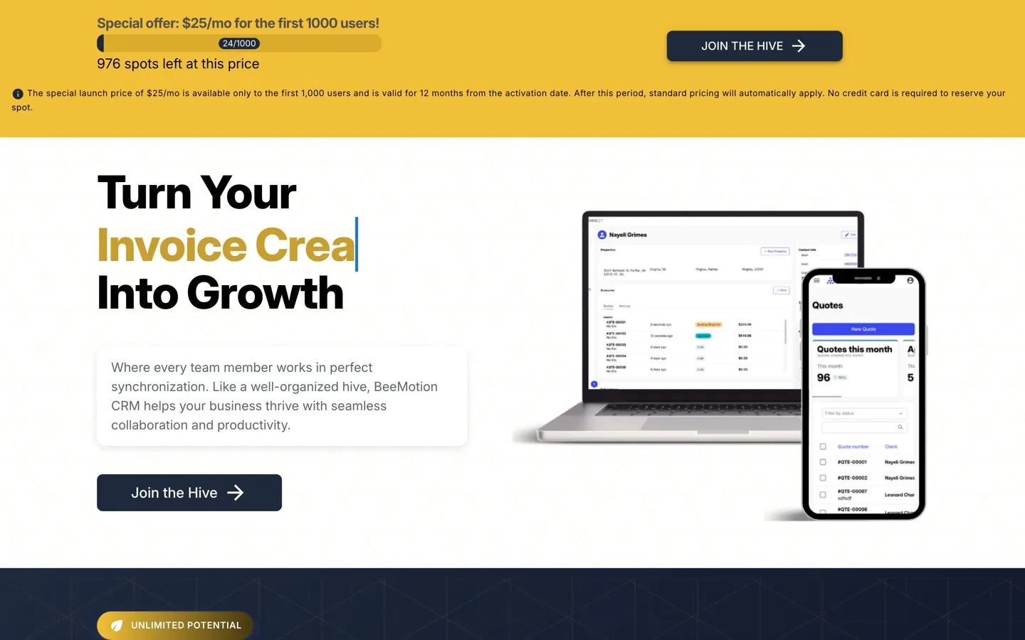 Bee Motion CRM — a CRM for quotes, invoicing and client management