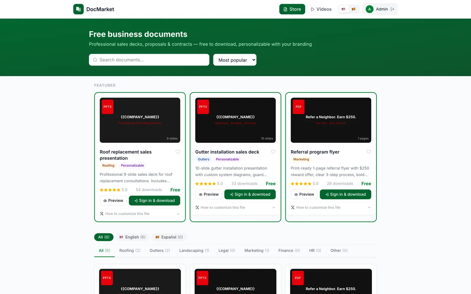 DoMarket — a marketplace of downloadable, personalizable business documents
