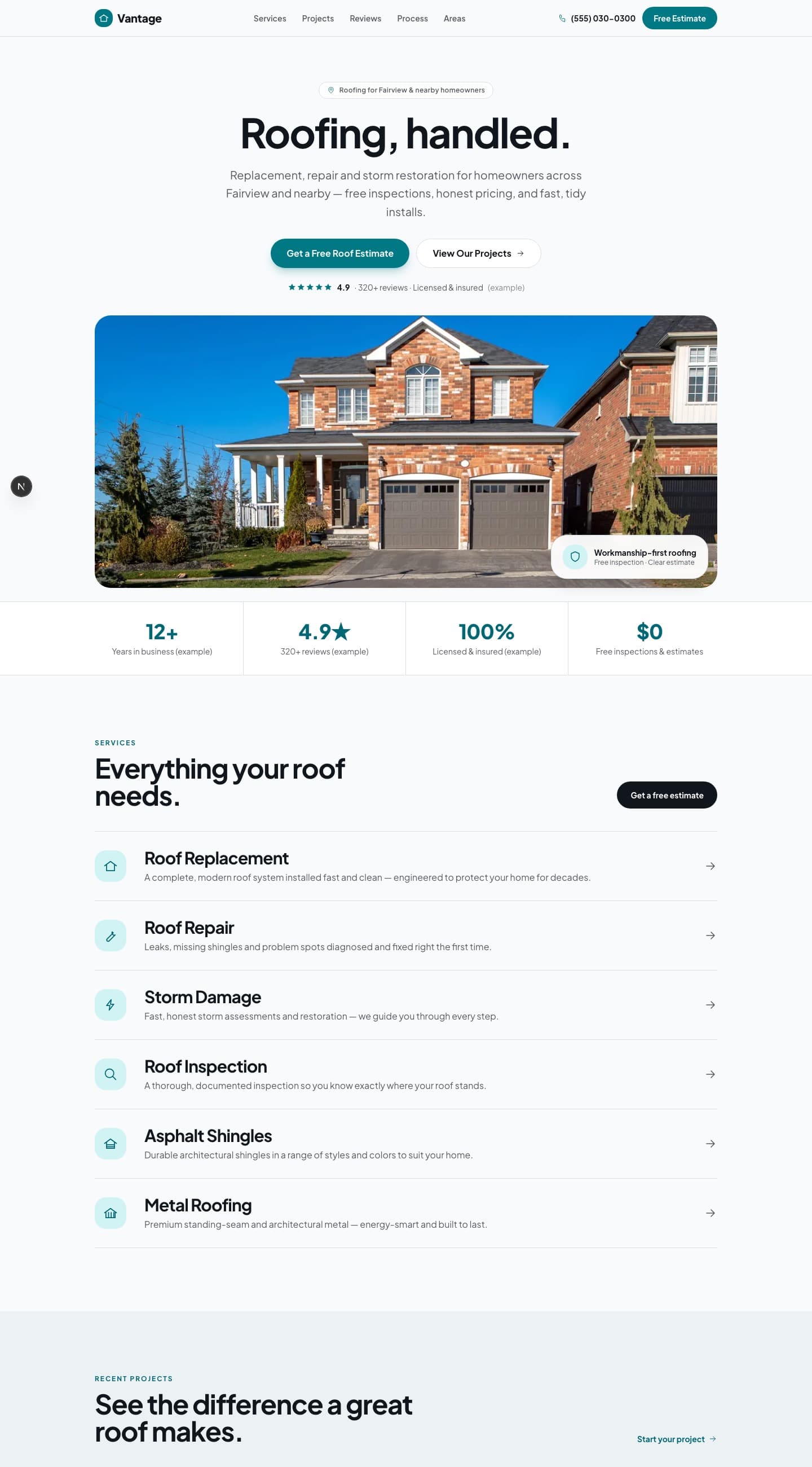 The Vantage website design — Modern, confident and high-conversion, for growth-focused roofers.