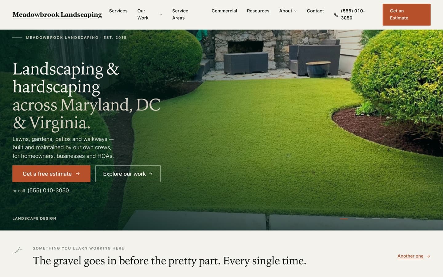 Preview of the Meadowbrook Landscaping landscaping website design