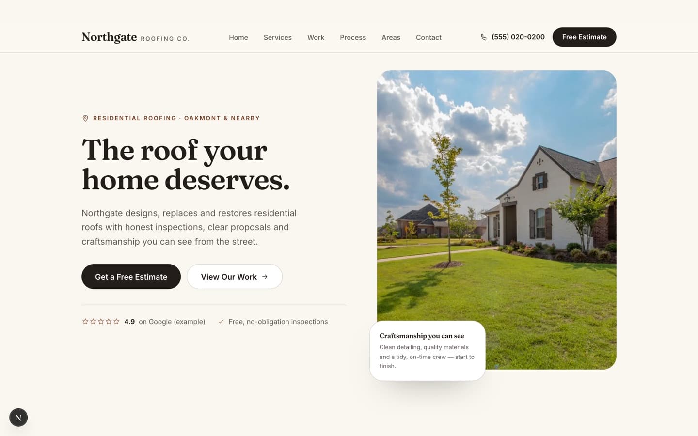 Preview of the Northgate roofing website design